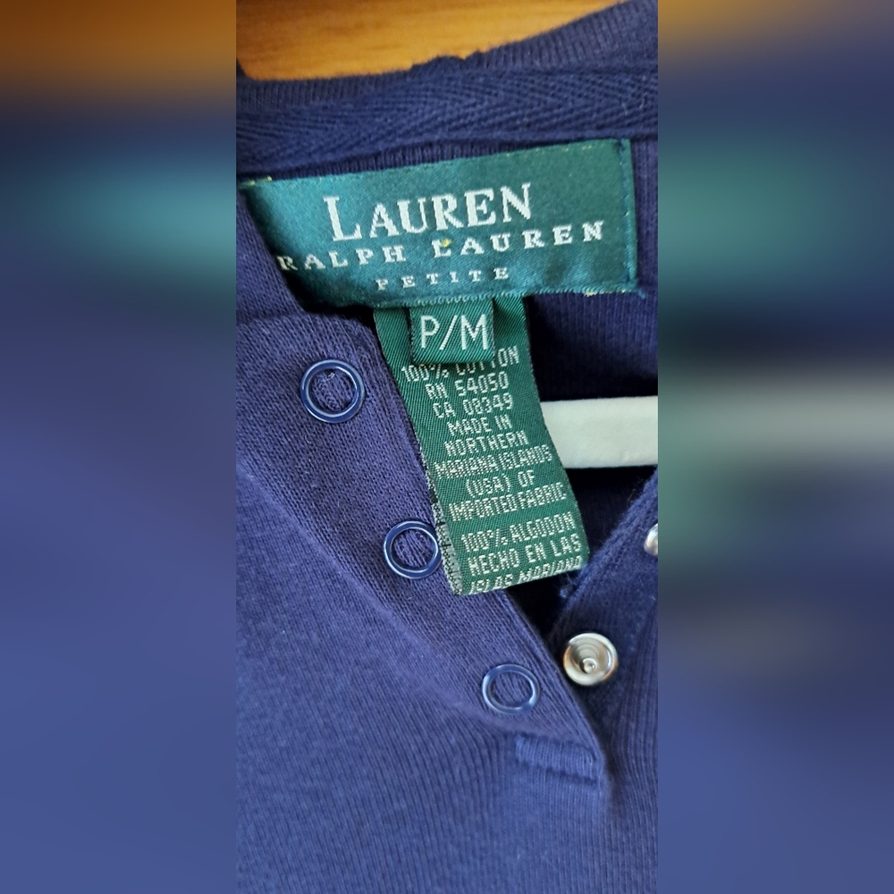 Lauren Ralph Lauren Navy Blue Short Sleeve Hooded Dress Size M Petite - Picture 4 of 5